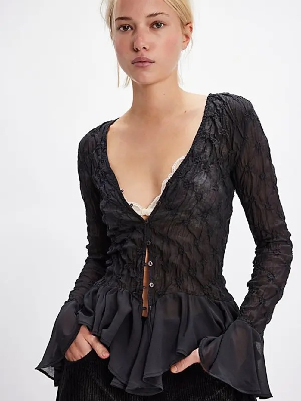 Free People NWT Elias Smocked Lace Blouse